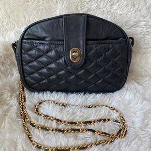 Vintage Reem Black Quilted Leather Crossbody Bag with Gold Chain